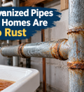 Rust and corrosion inside galvanized pipes in an old US home plumbing system